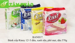 Bánh xốp Rinny 12+3 dừa xanh lá, xanh sữa, phô mai, dâu 570g