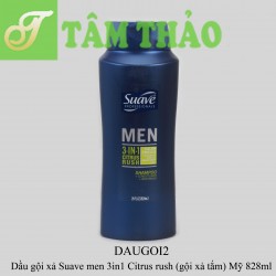 Dầu gội xả Suave men 3in1 Citrus rush (gội+xả+tắm) Mỹ 828ml 